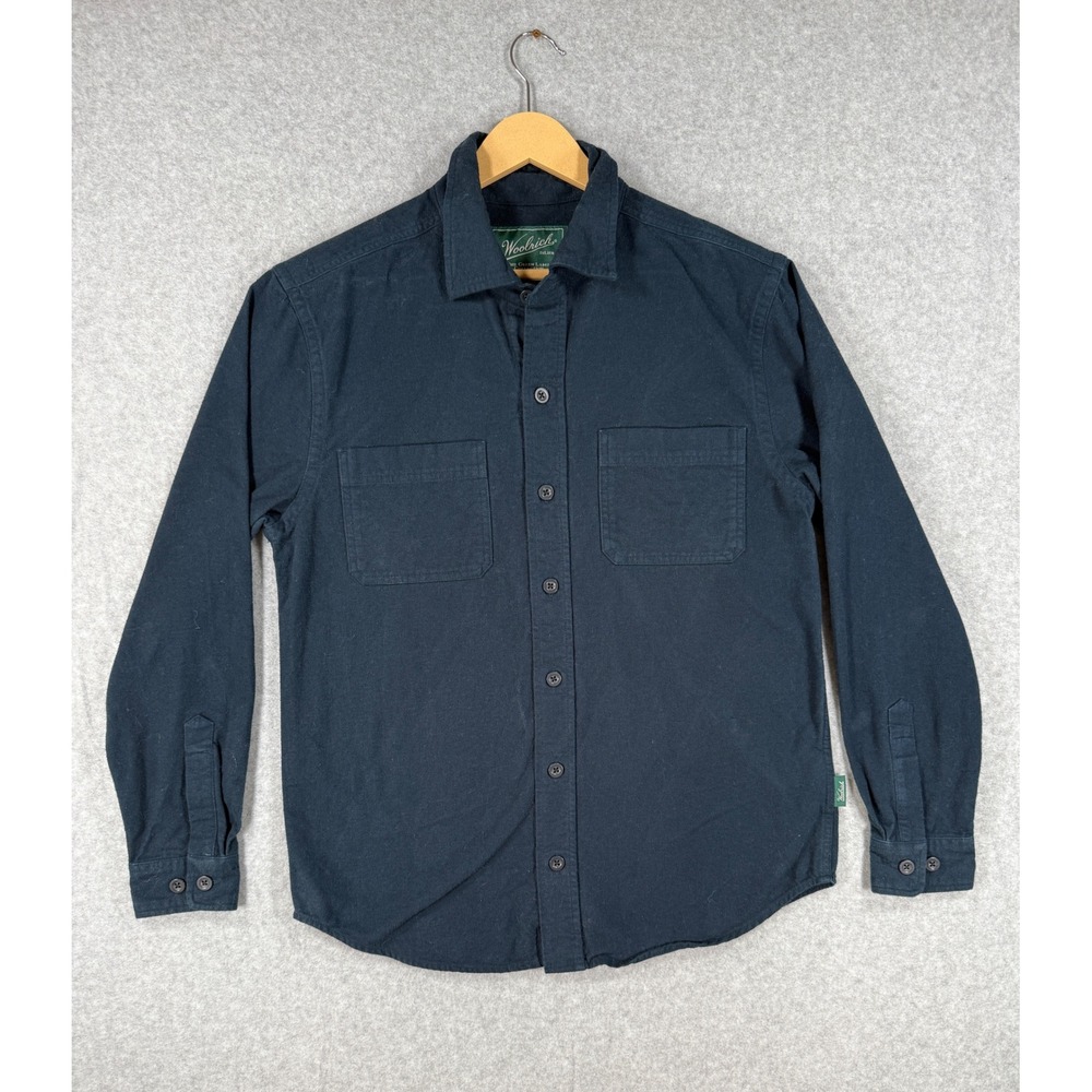 Woolrich Small Flannel Shirt Navy Blue Workwear Cotton Dual Pocket